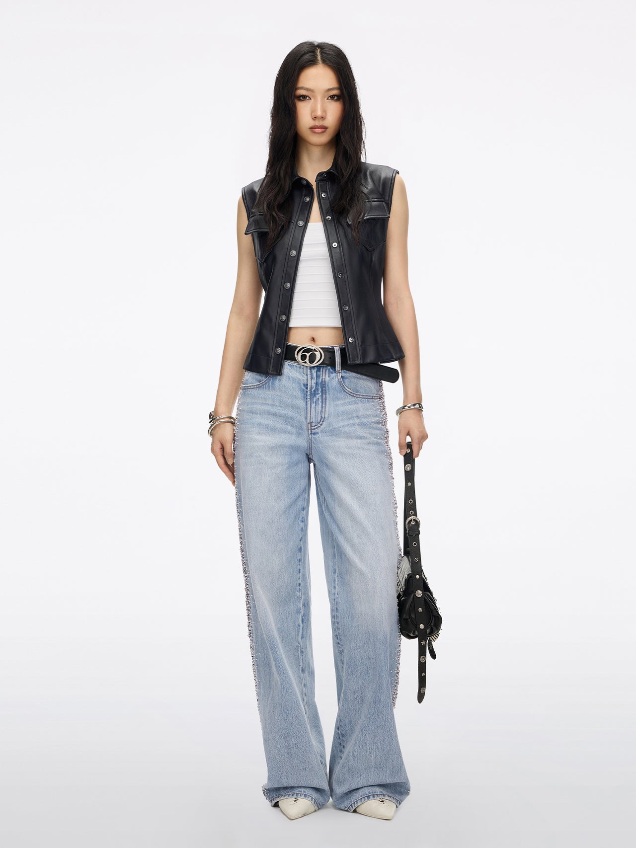 Pearl Rhinestone Straight Jeans