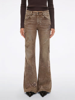 Printed Studded Flared Jeans