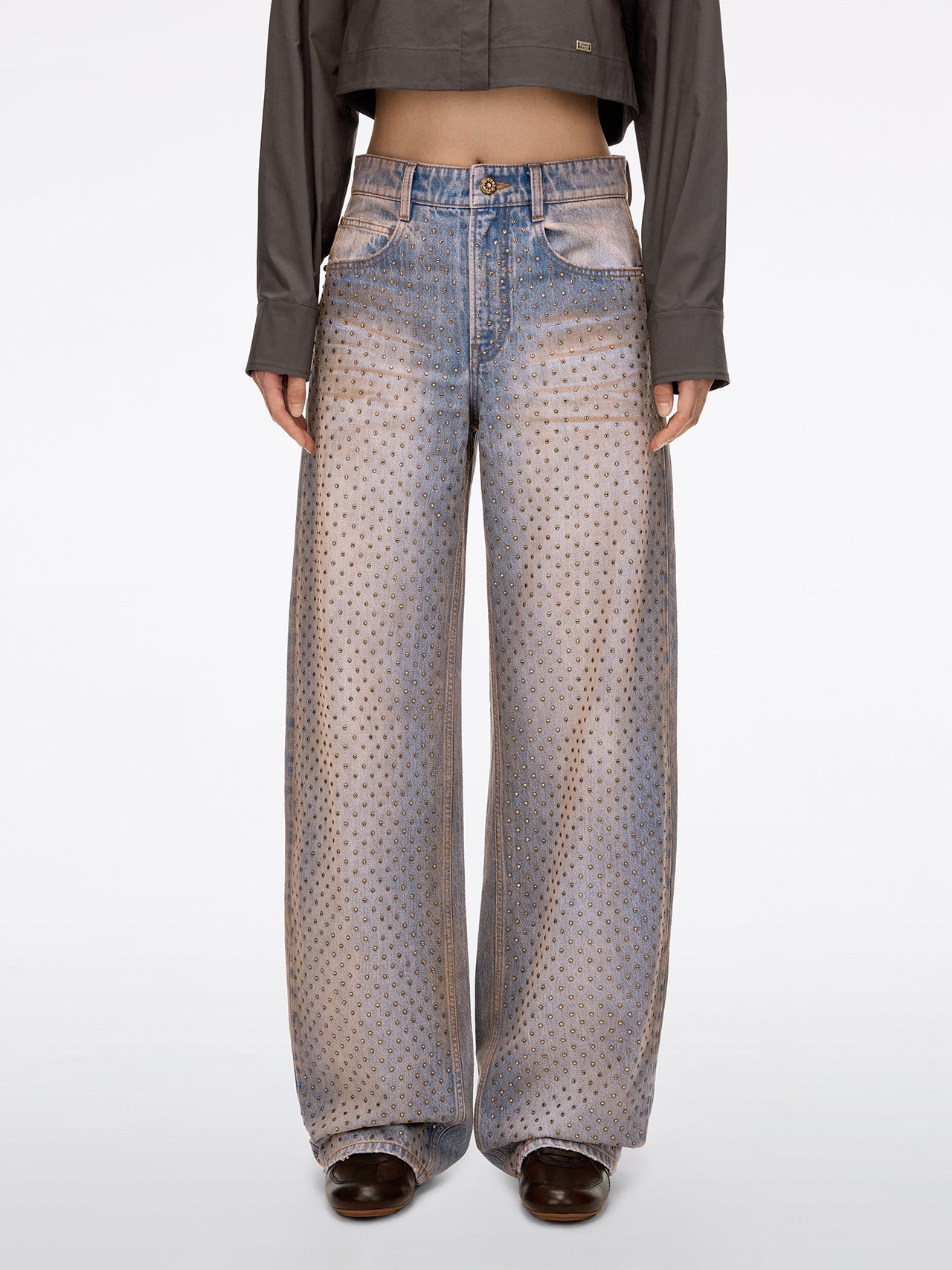 Rhinestone Wide-Leg Jeans