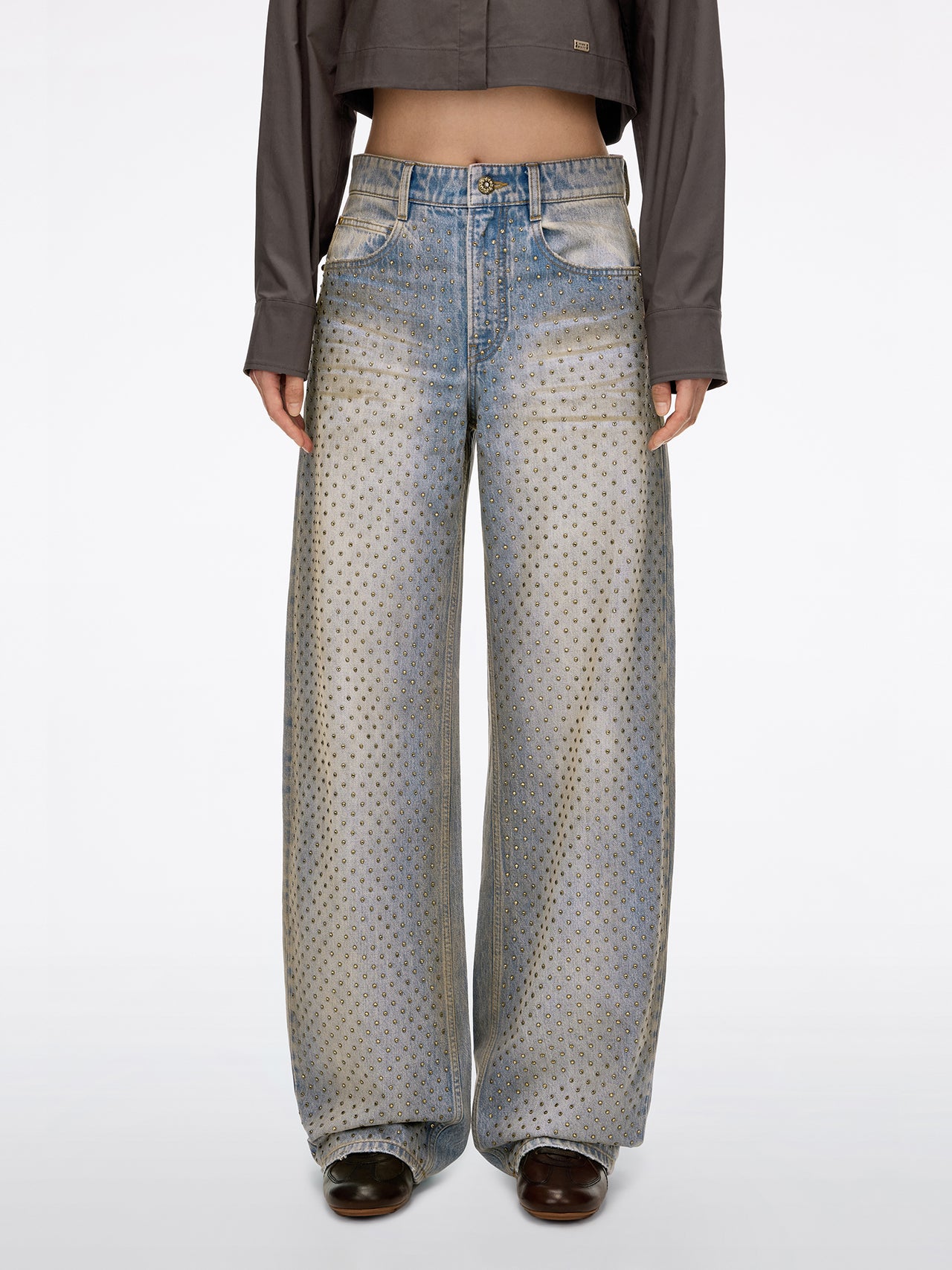 Rhinestone Wide-Leg Jeans