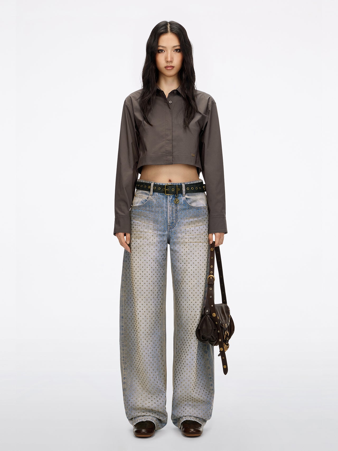 Rhinestone Wide-Leg Jeans