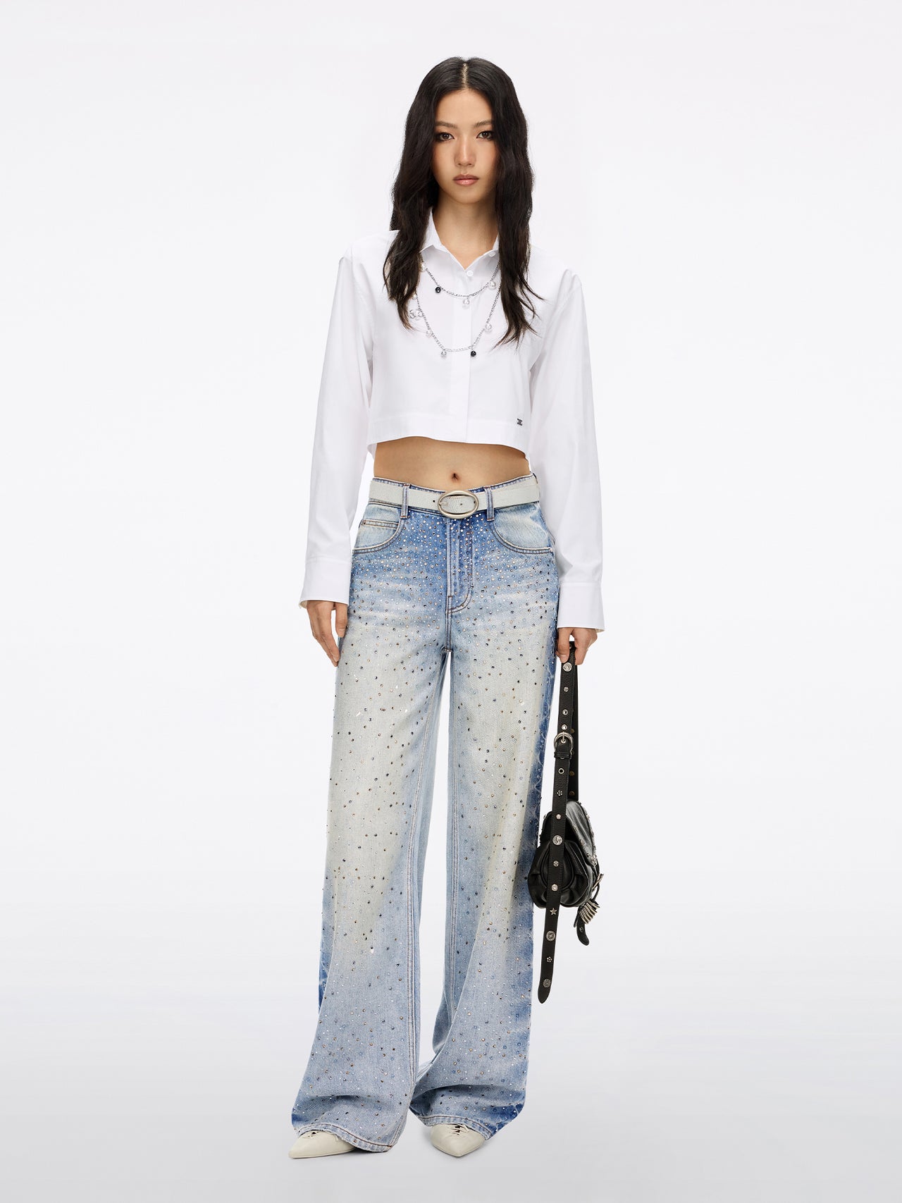 Rhinestone Wavy Straight Jeans