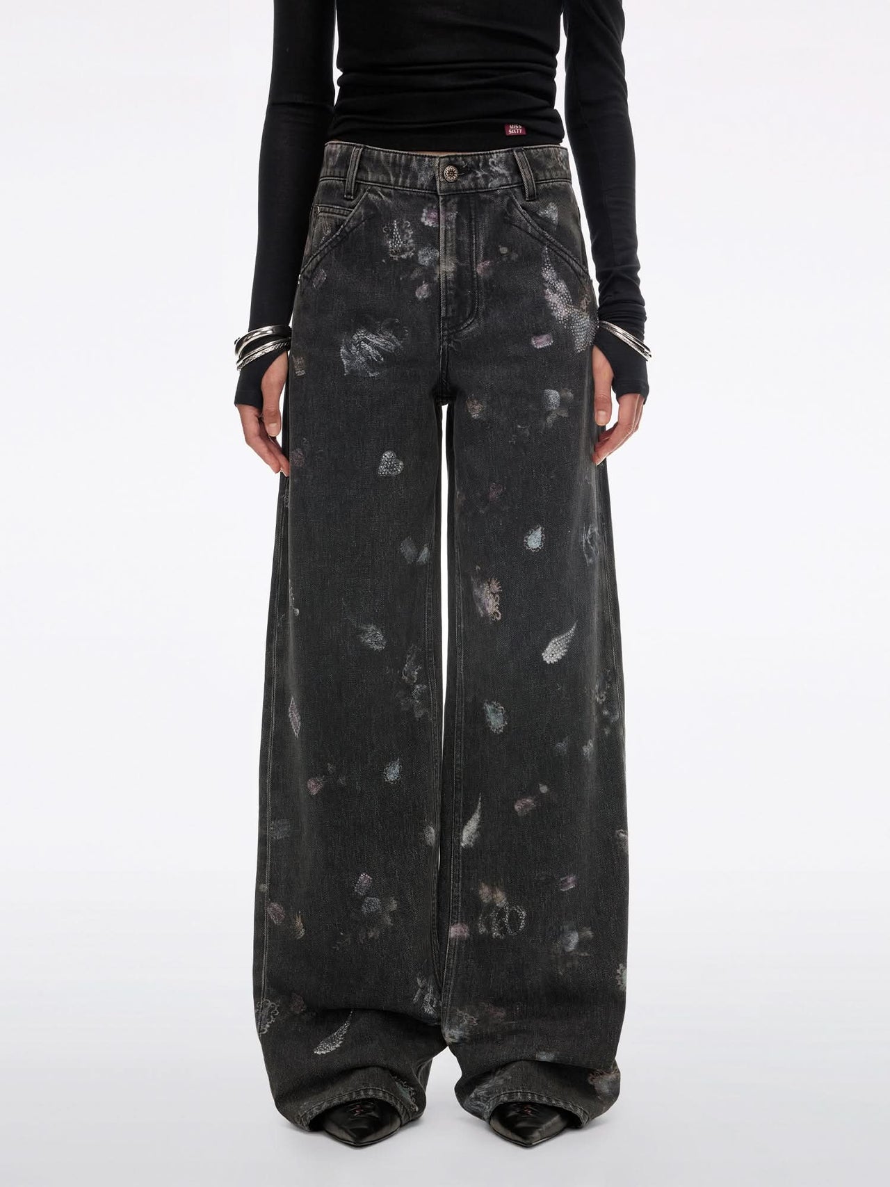 Rhinestone Printed Straight-Leg Jeans