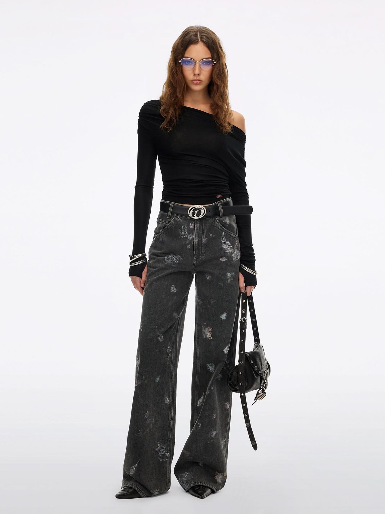 Rhinestone Printed Straight-Leg Jeans