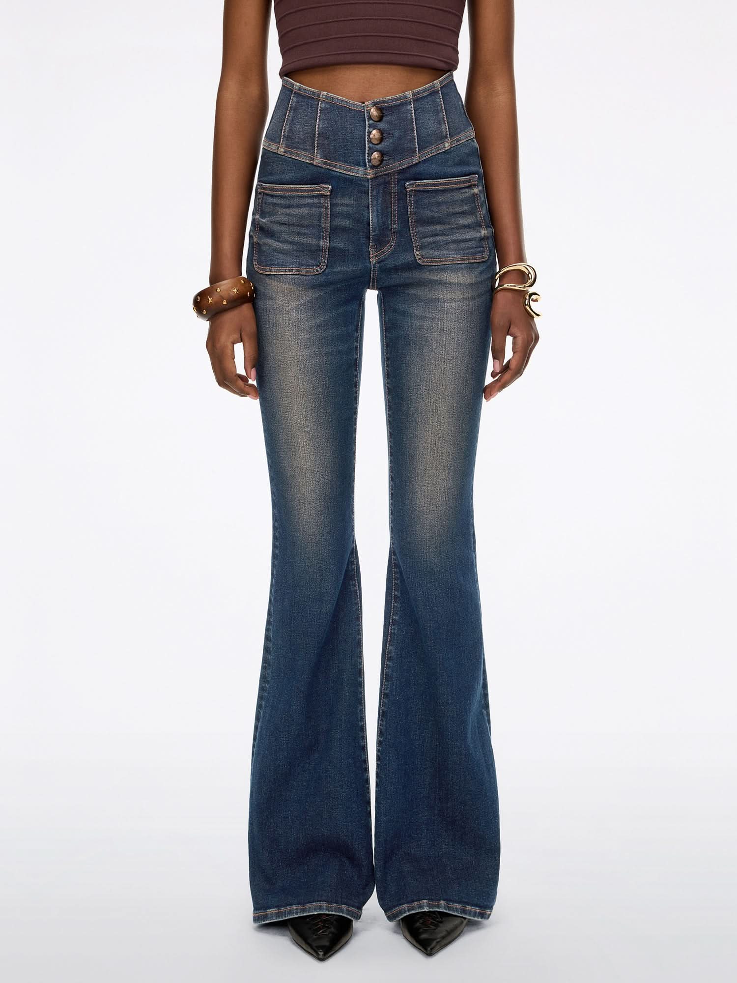 Lace-Panel Flared Denim Jeans - MISS SIXTY
