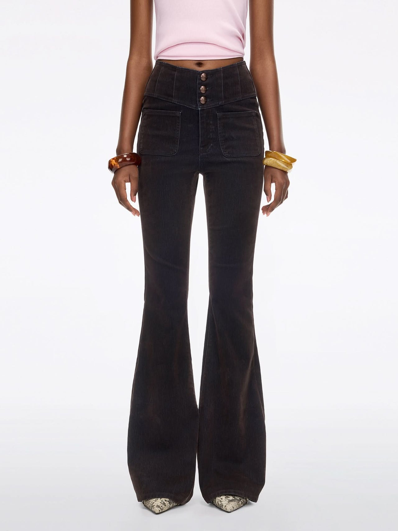 Flocked Flared Jeans-GLENDA PLUS 5