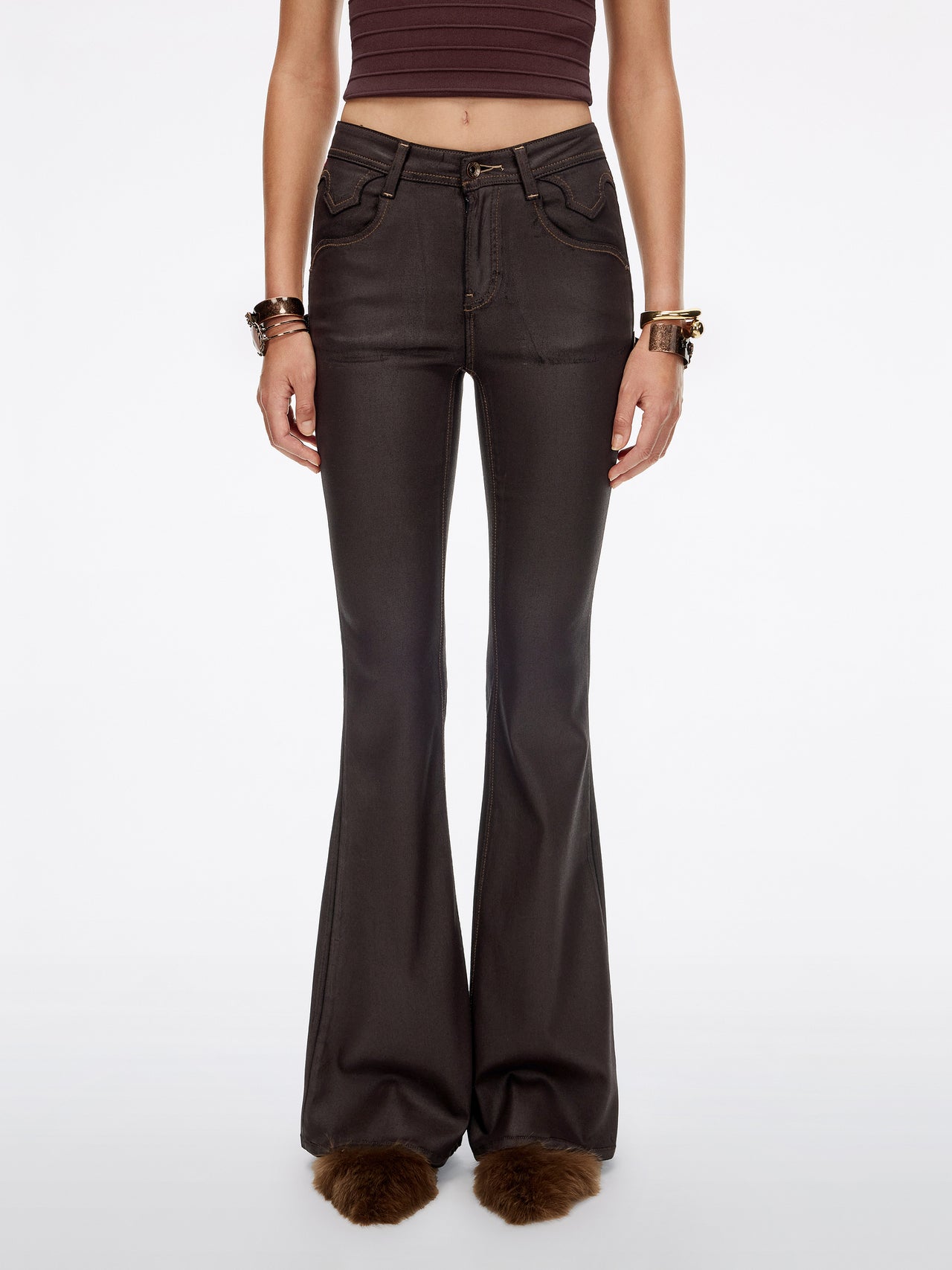Coated Flared Jeans-BELLA
