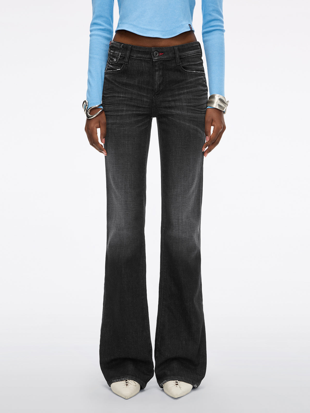 Distressed Flare Jeans-MAGIC PLUS