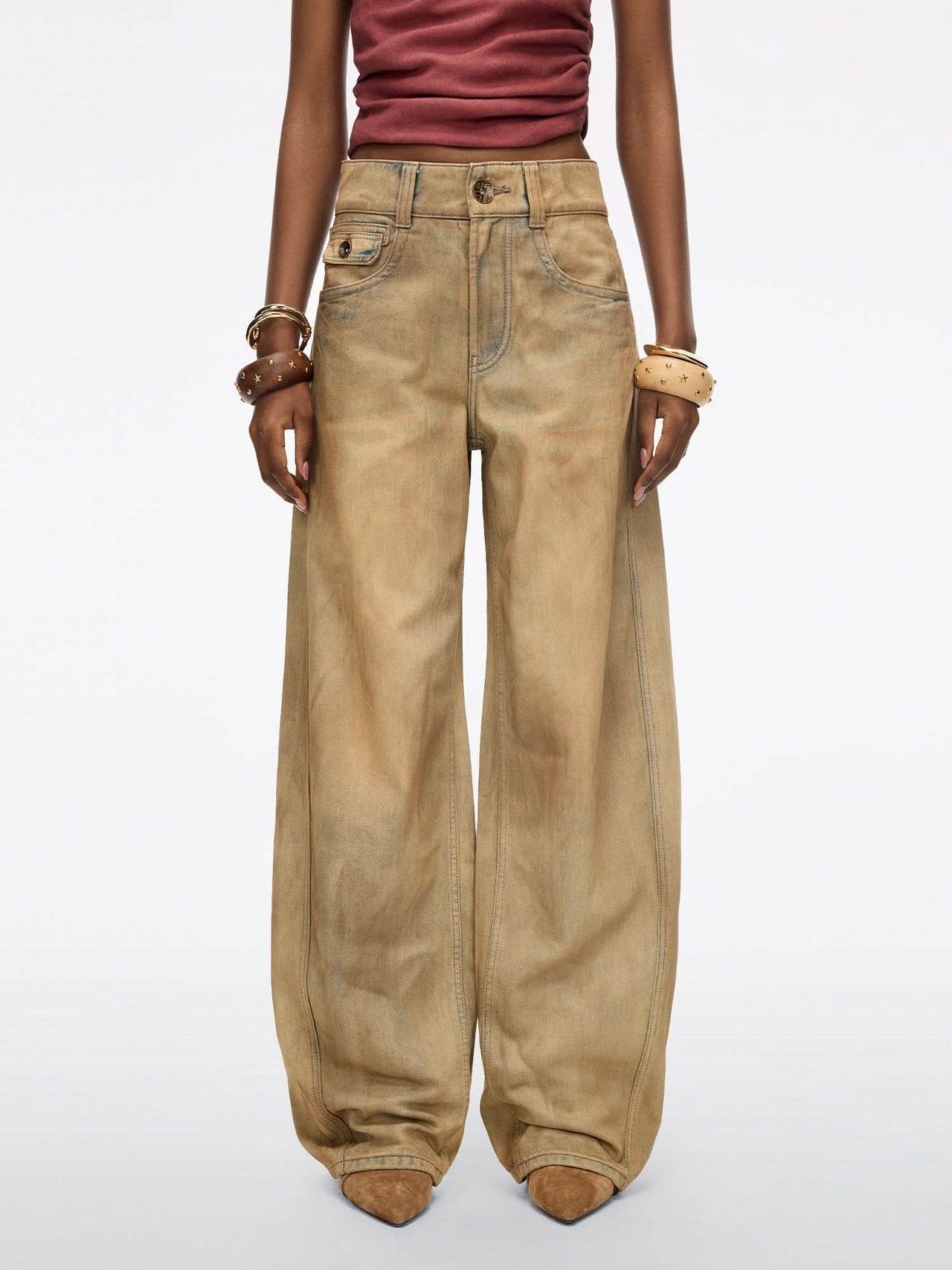 Distressed Wide-Leg Jeans