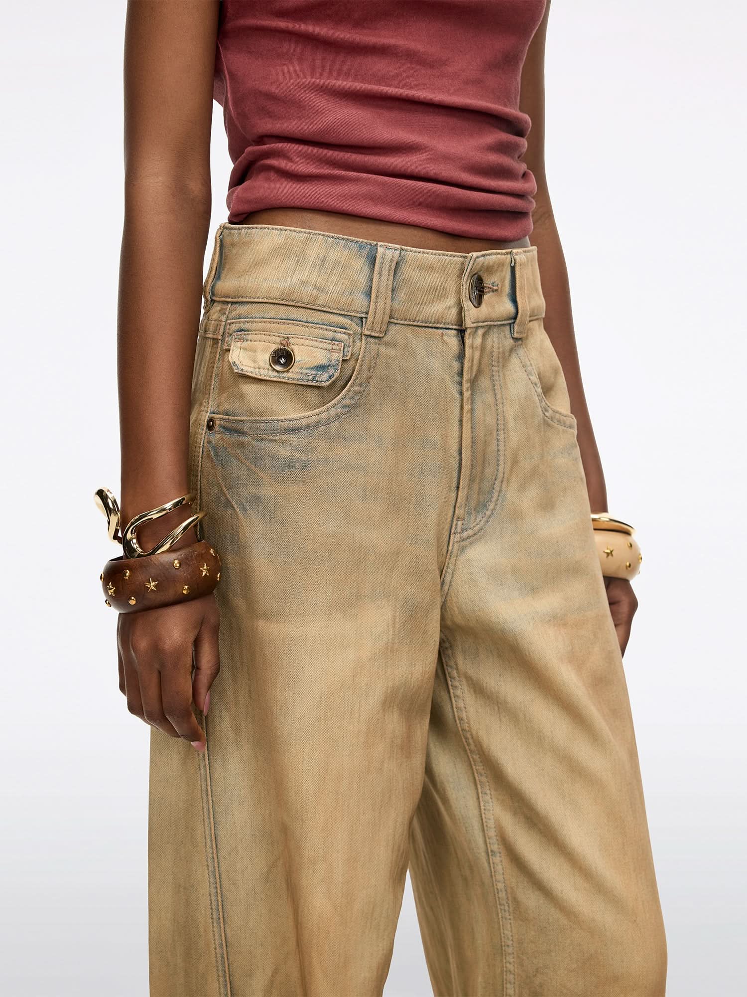 Distressed Wide-Leg Jeans