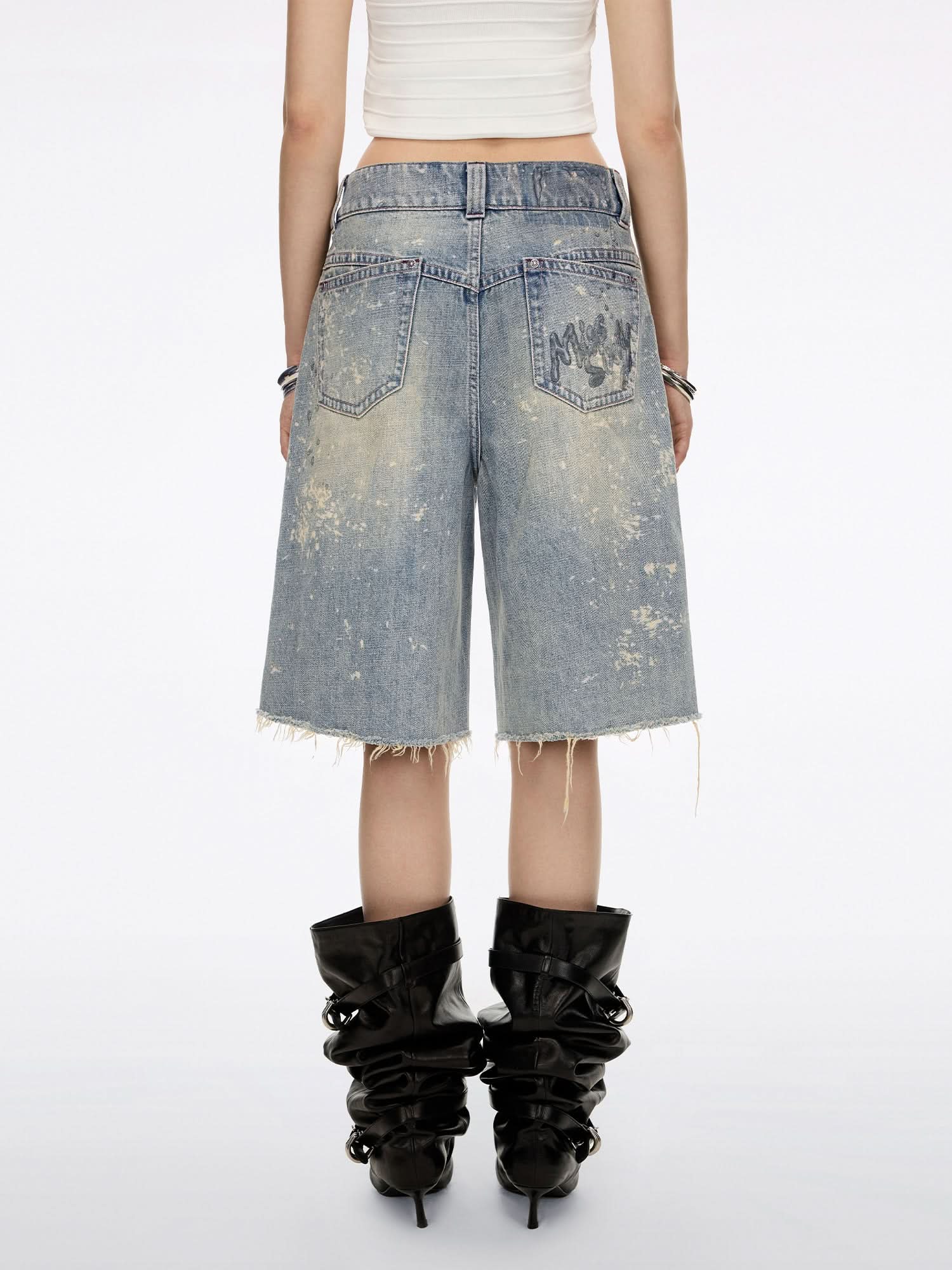 Distressed Denim Bermuda Shorts