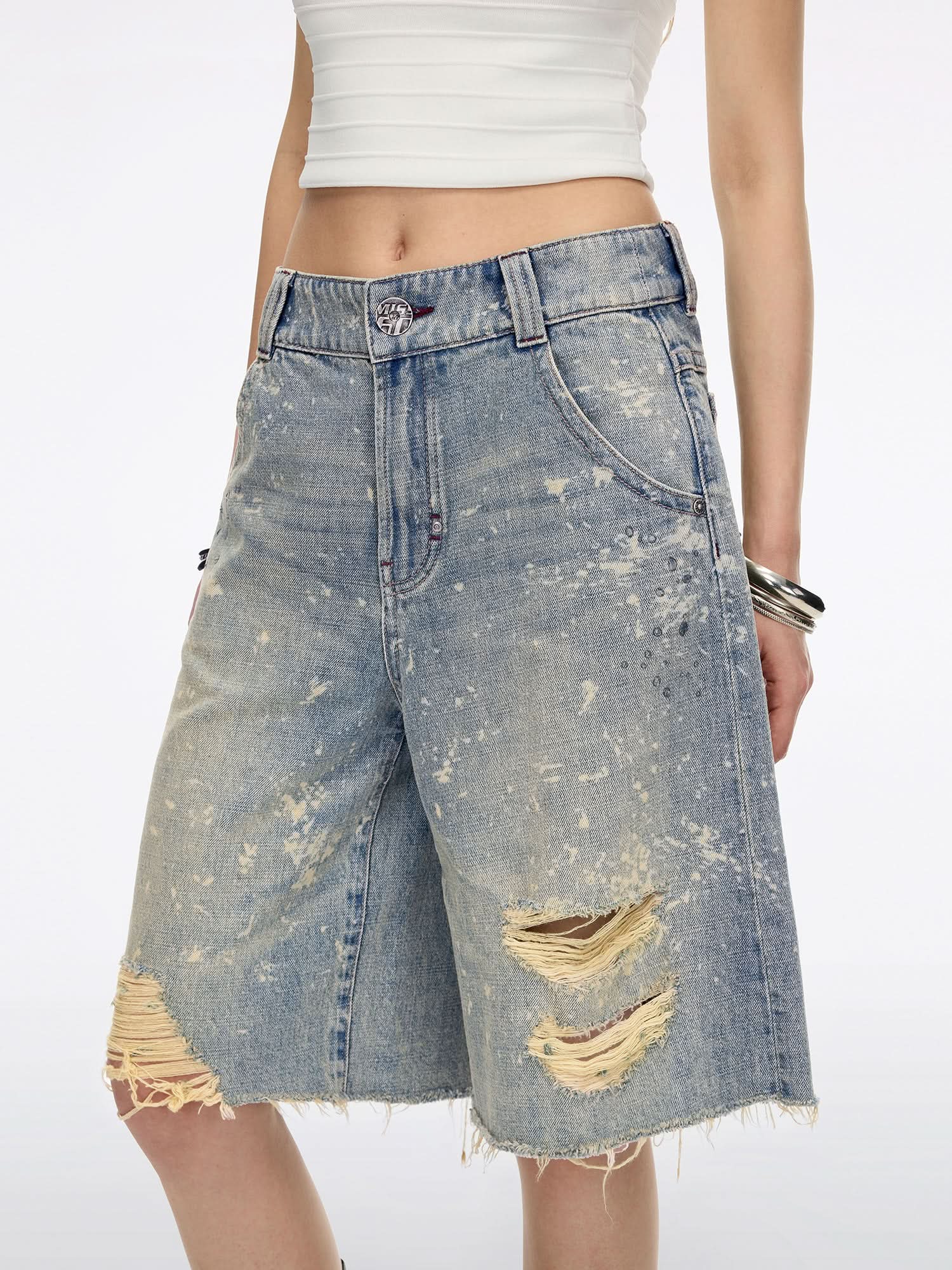 Distressed Denim Bermuda Shorts