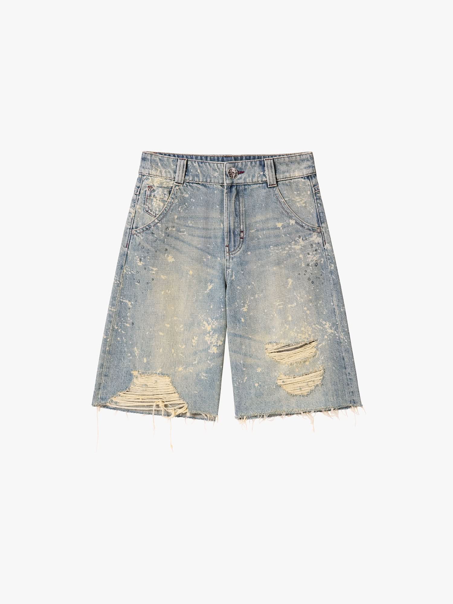 Distressed Denim Bermuda Shorts