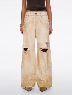 Sand-Print Straight-Leg Jeans