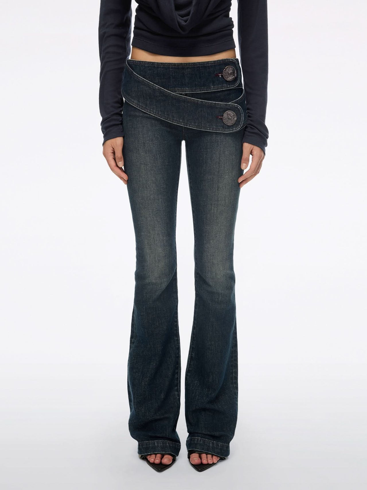 Double-Belt Flared Jeans