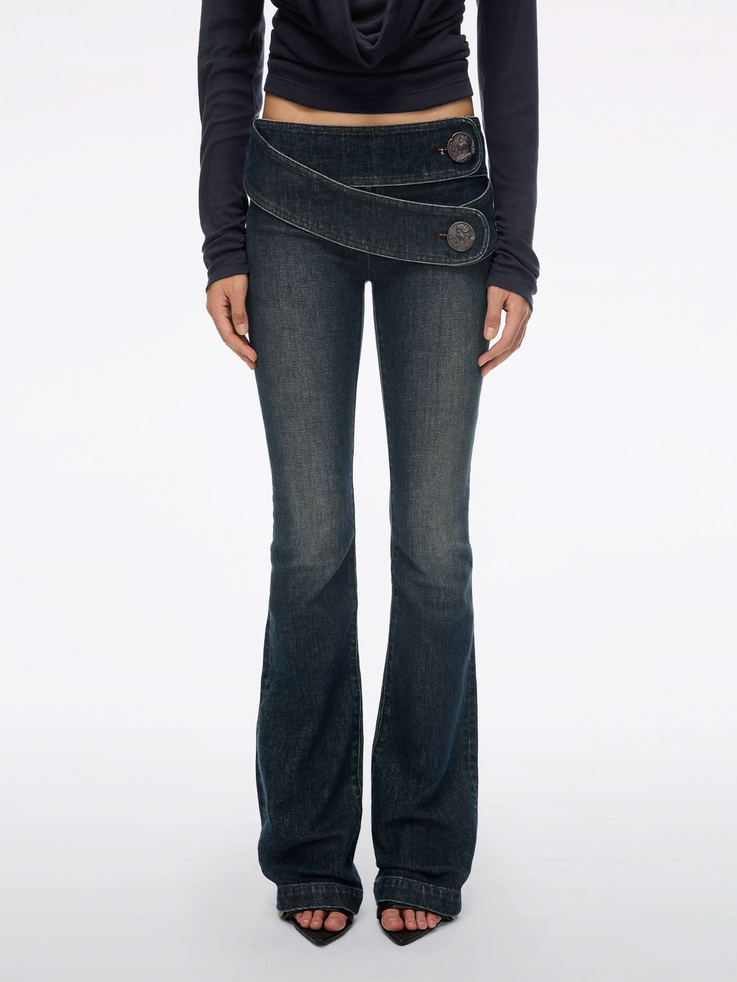 Double-Belt Flared Jeans