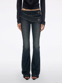 Double-Belt Flared Jeans