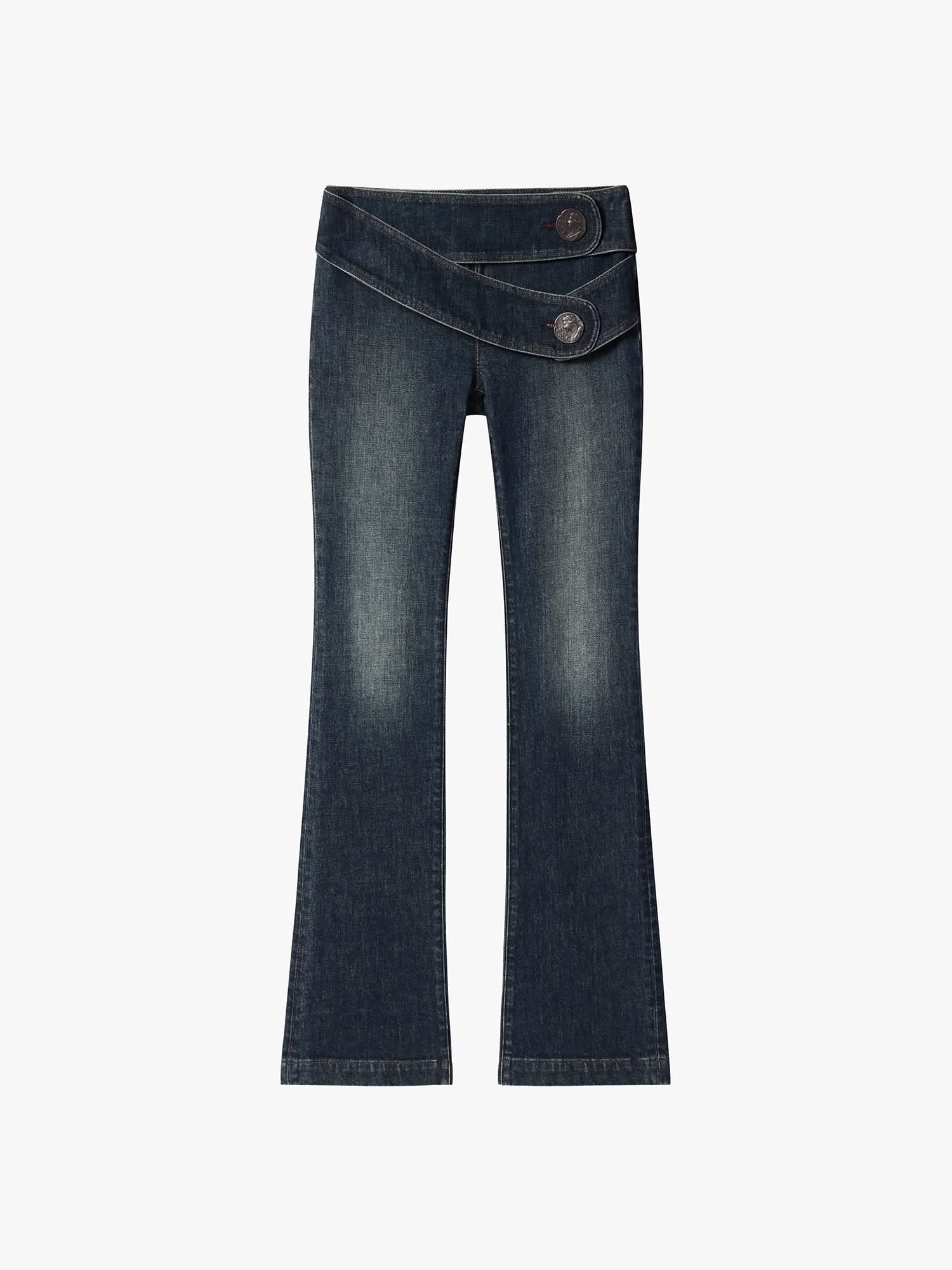 Double-Belt Flared Jeans