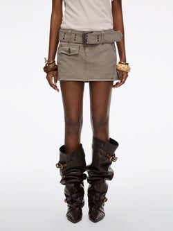Belted Denim Mini Skirt