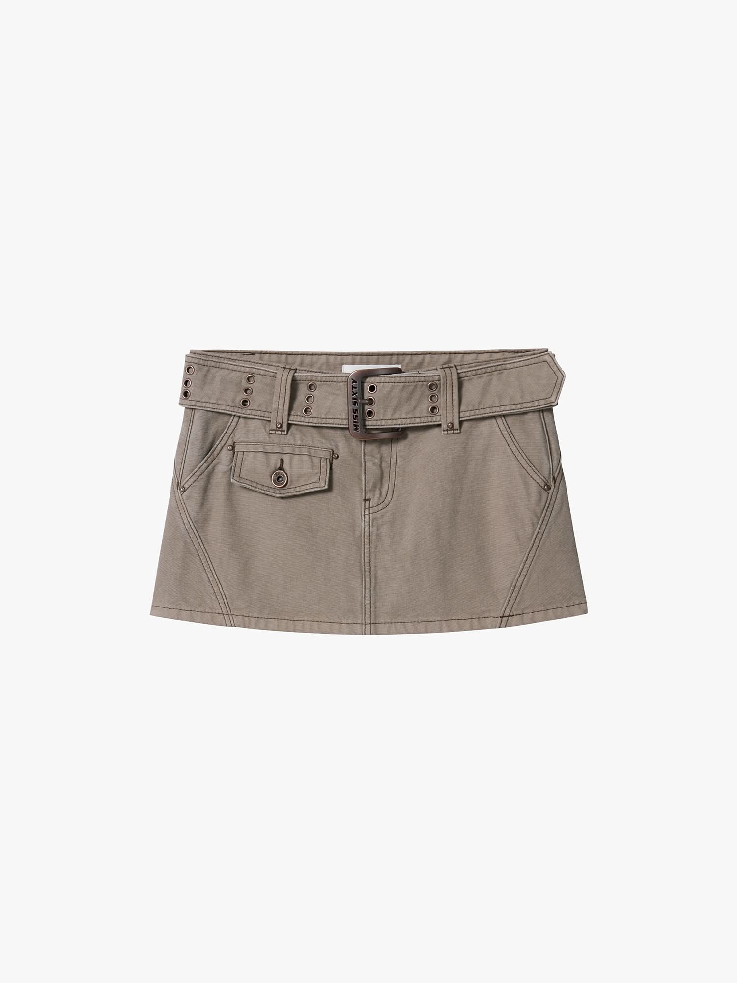 Belted Denim Mini Skirt