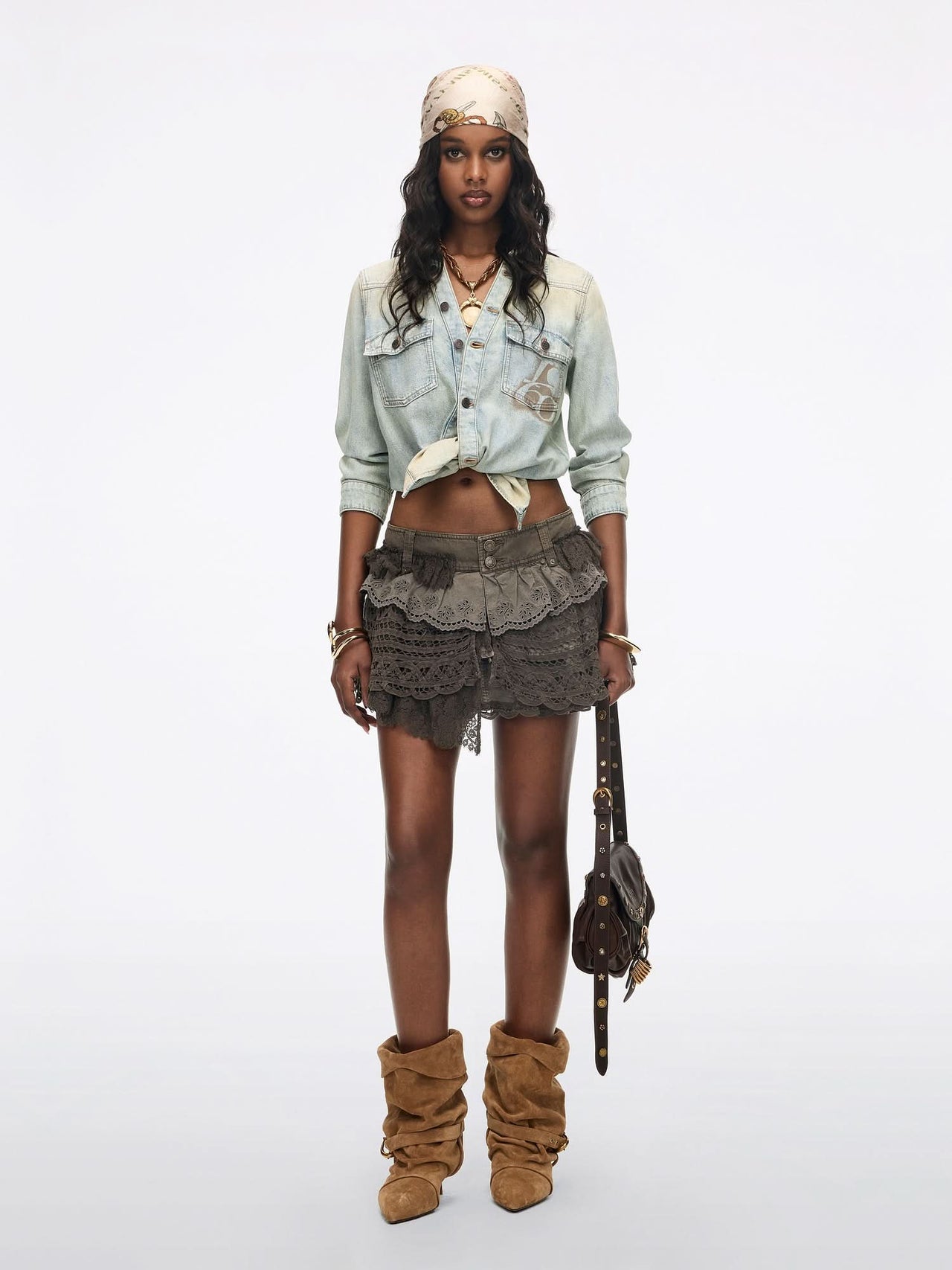 Patchwork Denim Lace Skirt
