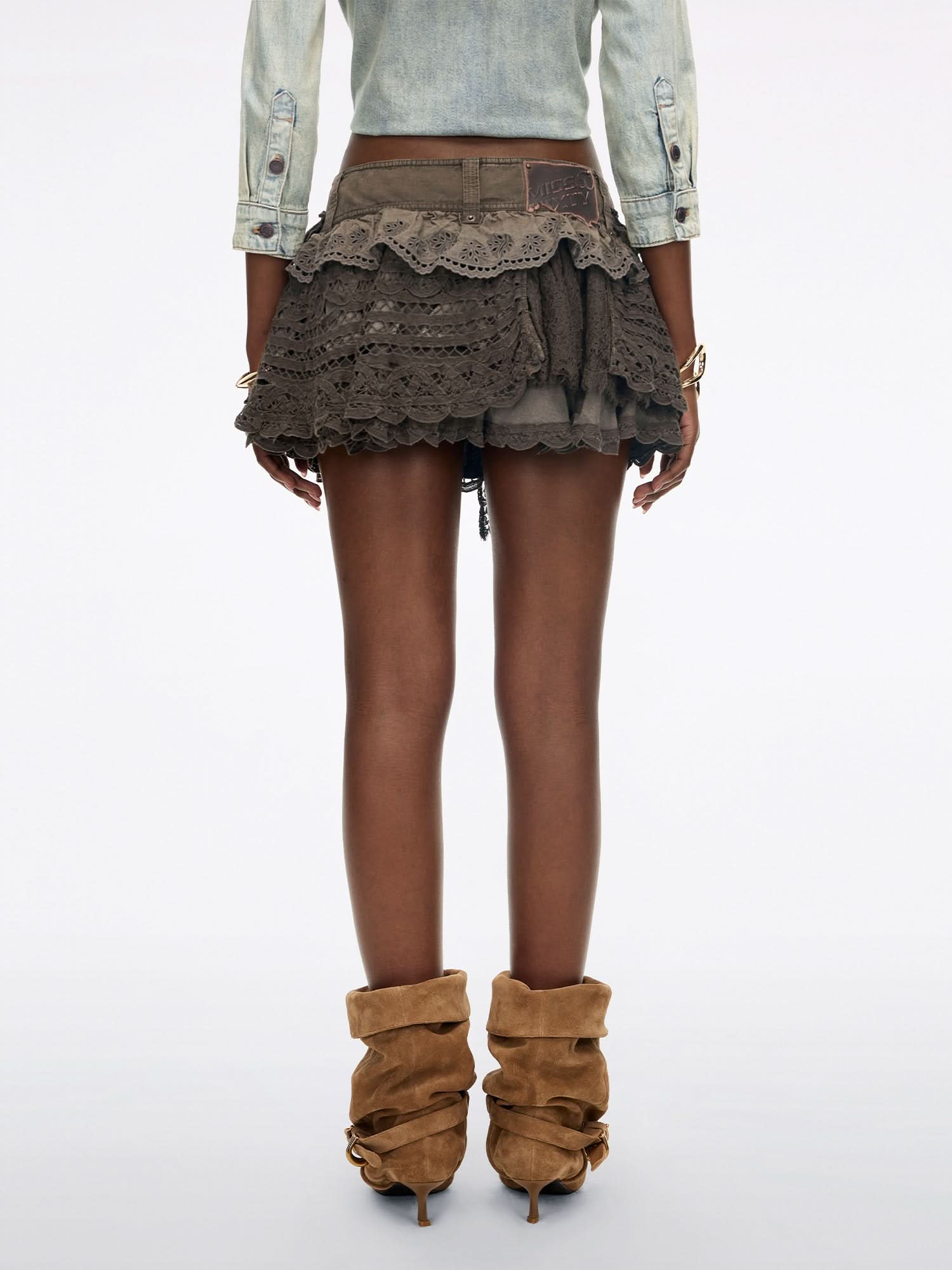 Patchwork Denim Lace Skirt