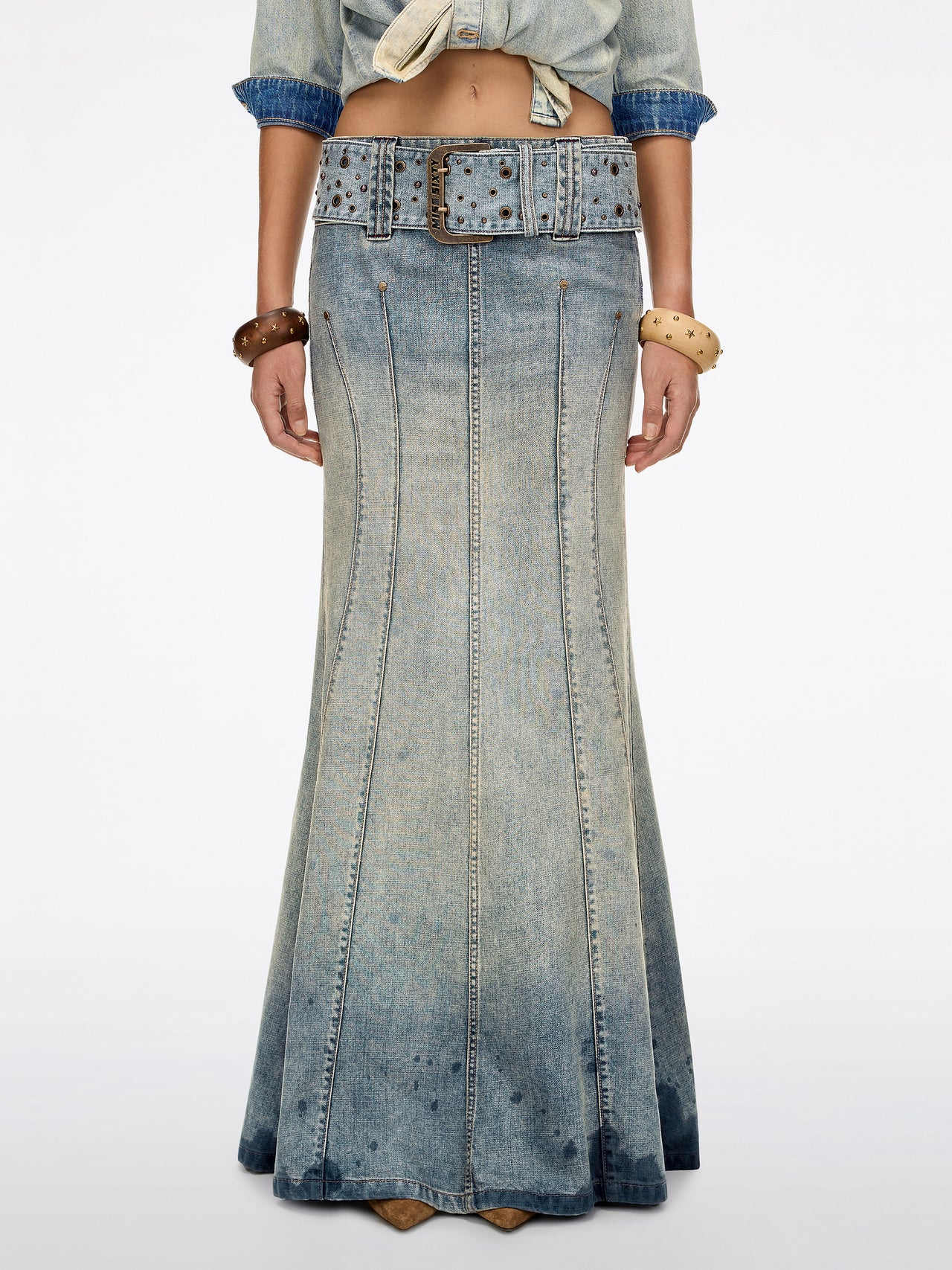 Belted Mermaid Denim Skirt