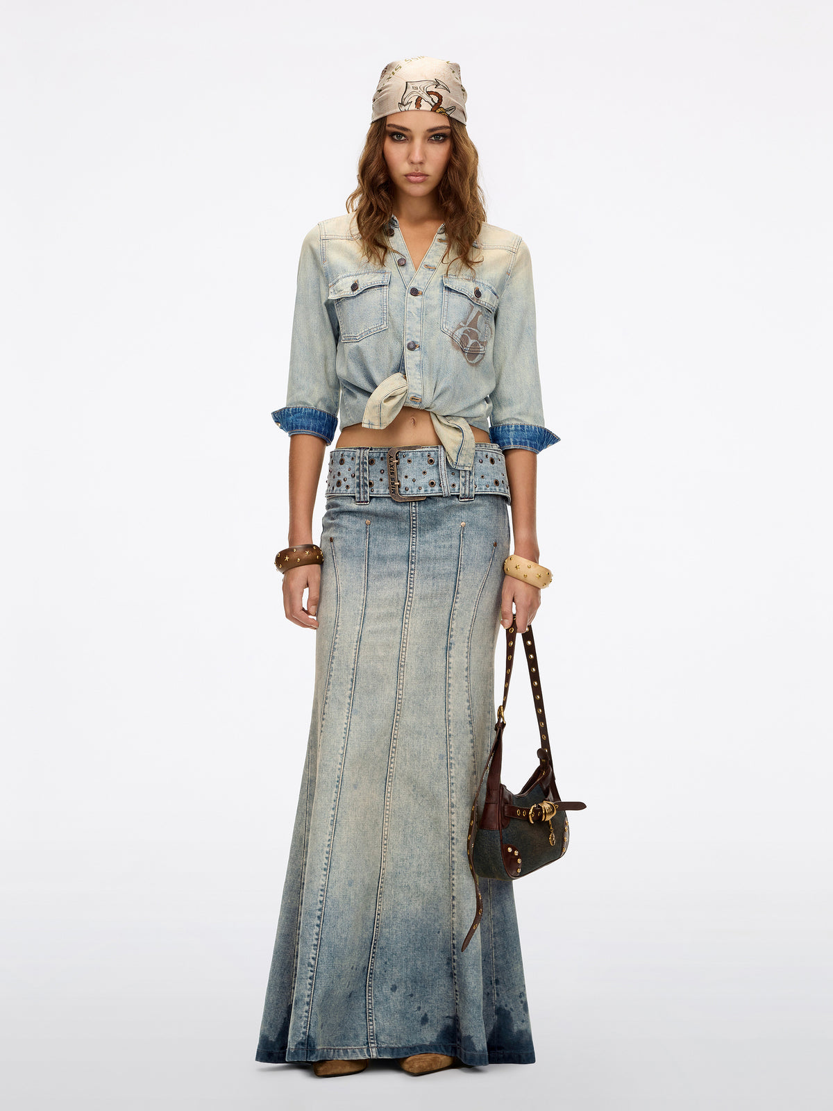 Belted Mermaid Denim Skirt
