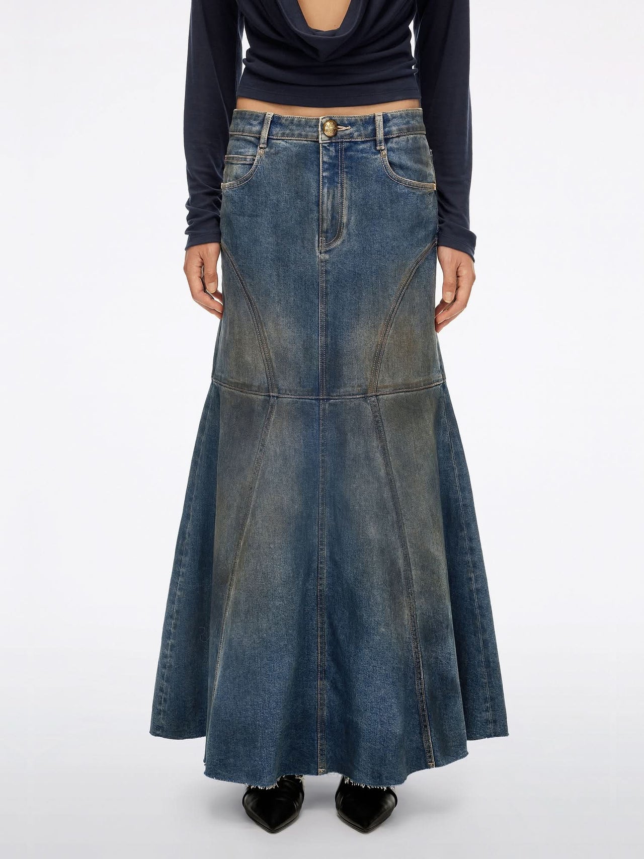 Distressed Mermaid Denim Skirt