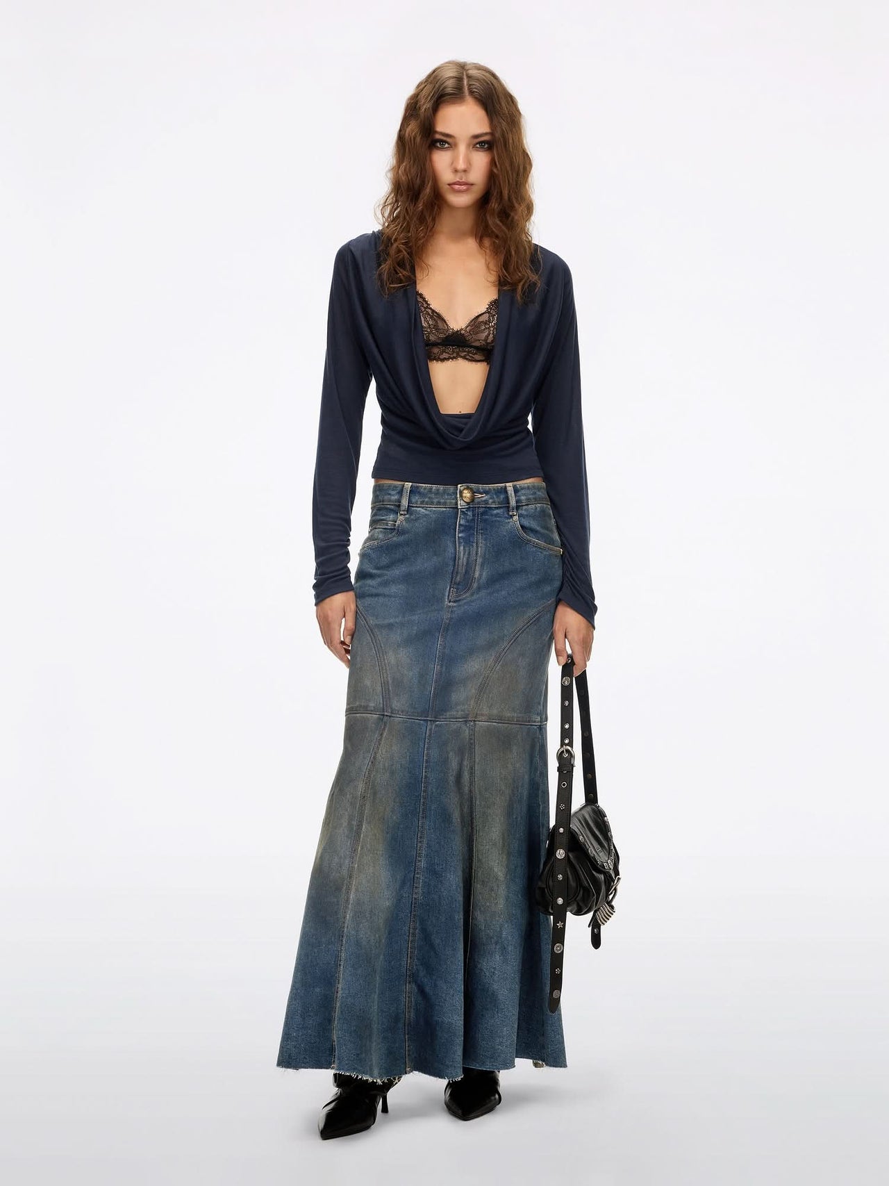Distressed Mermaid Denim Skirt