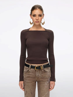 Square-Neck Cable Knit Top