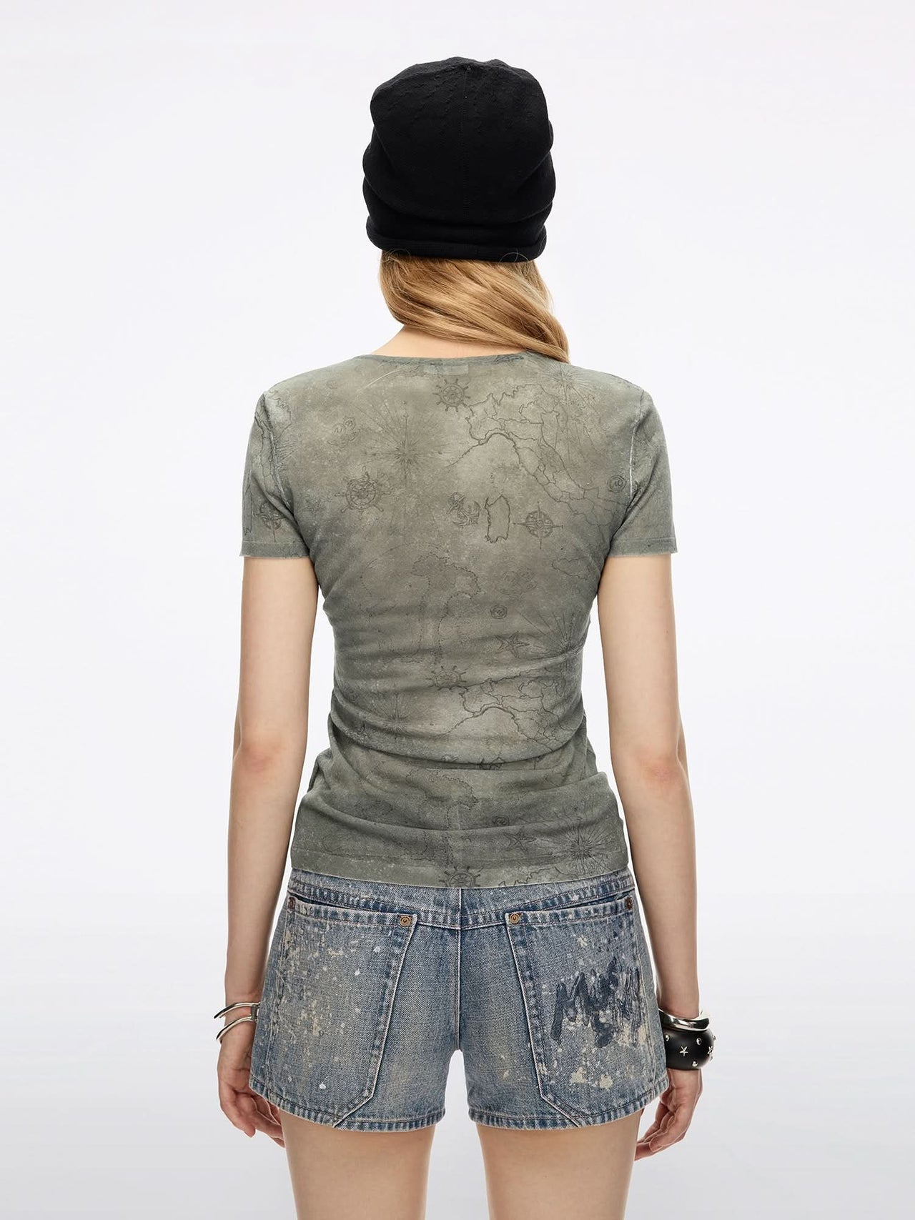 Knot-Front Printed Knit Top