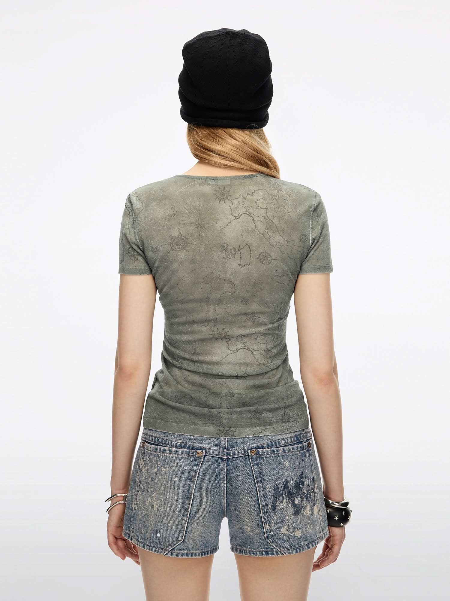 Knot-Front Printed Knit Top