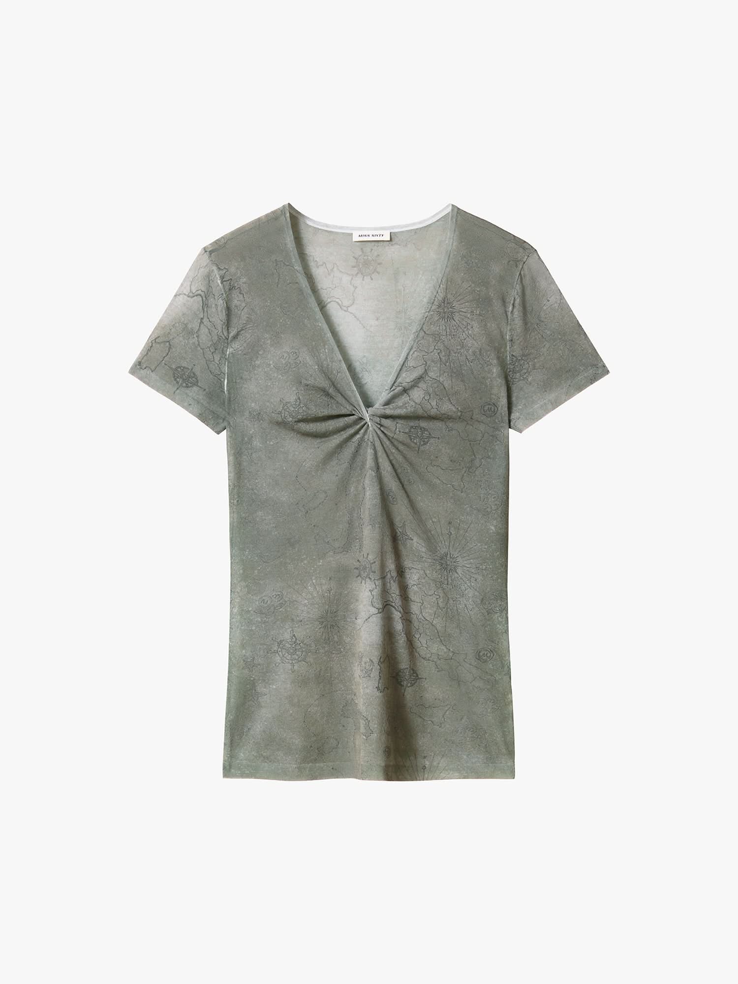 Knot-Front Printed Knit Top