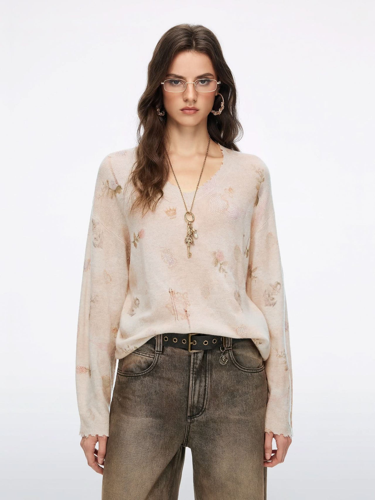 Printed Cashmere Knit Top