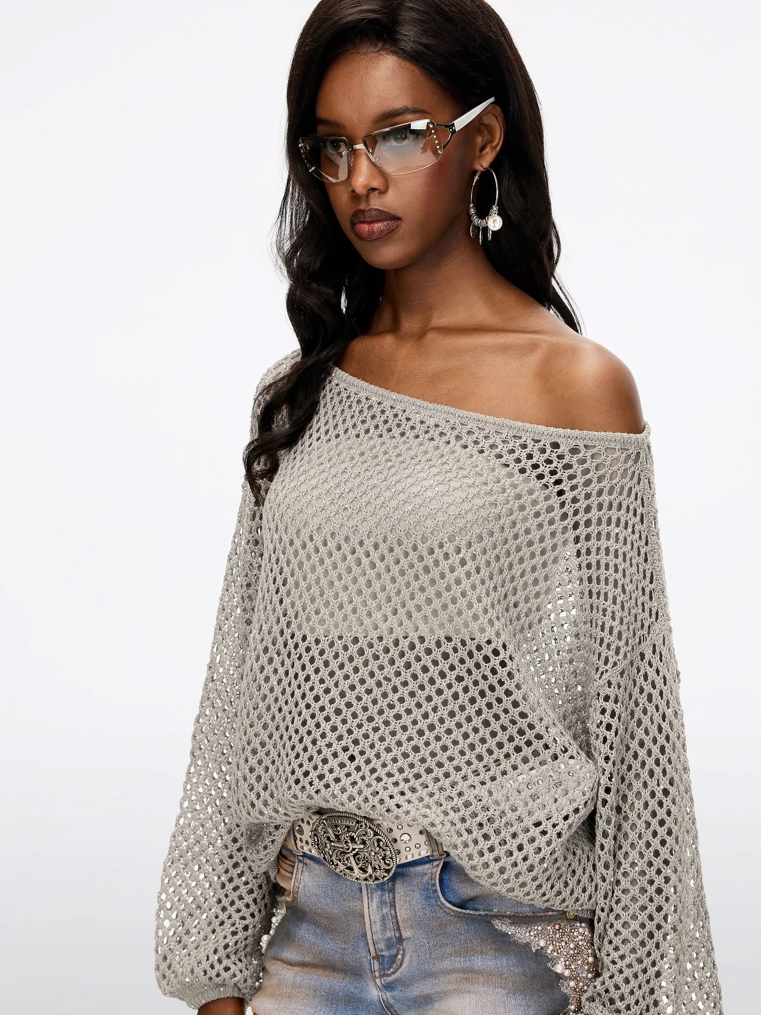 Shimmering Mesh Knit Top