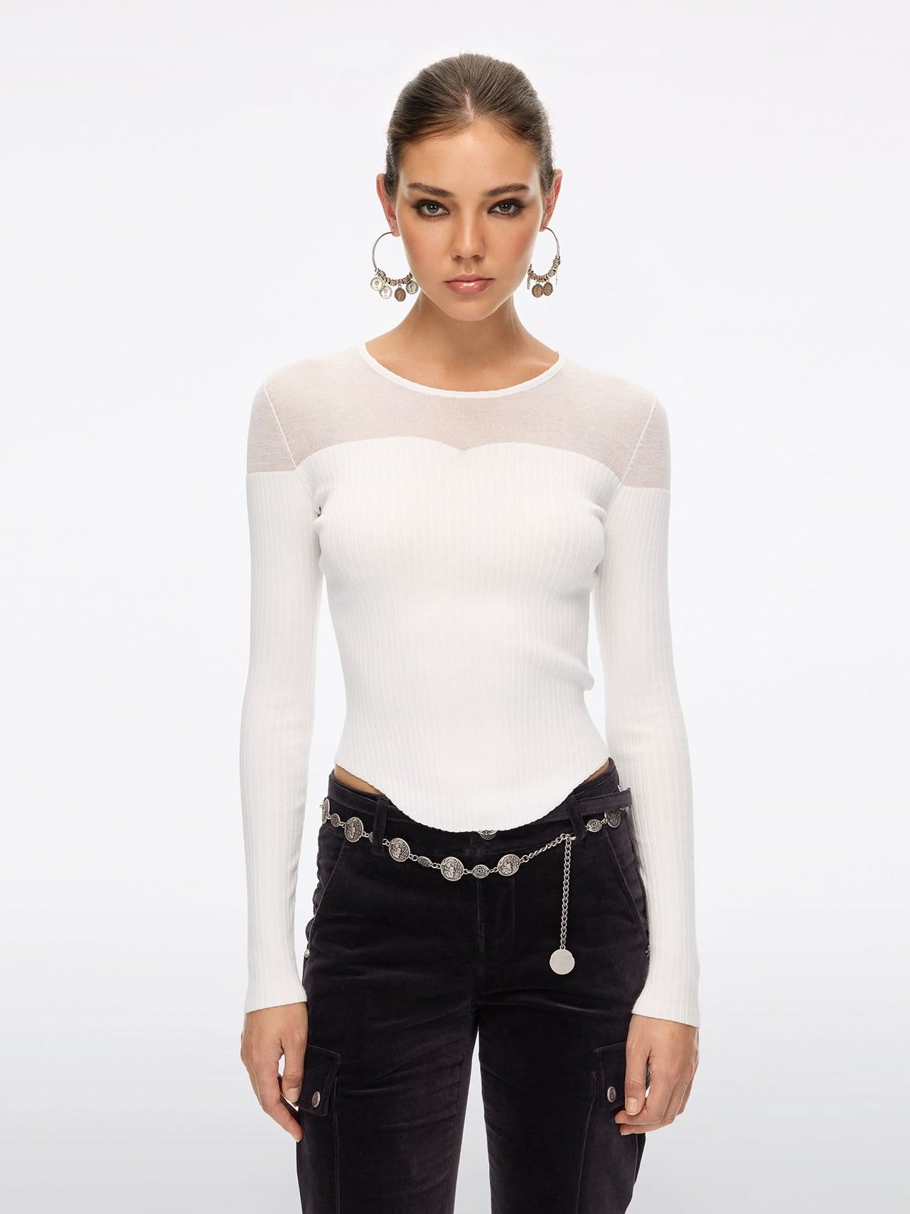Contrast Mesh Knit Top