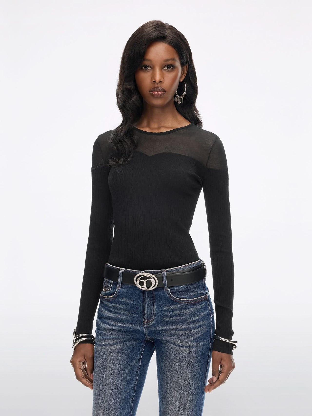 Contrast Mesh Knit Top