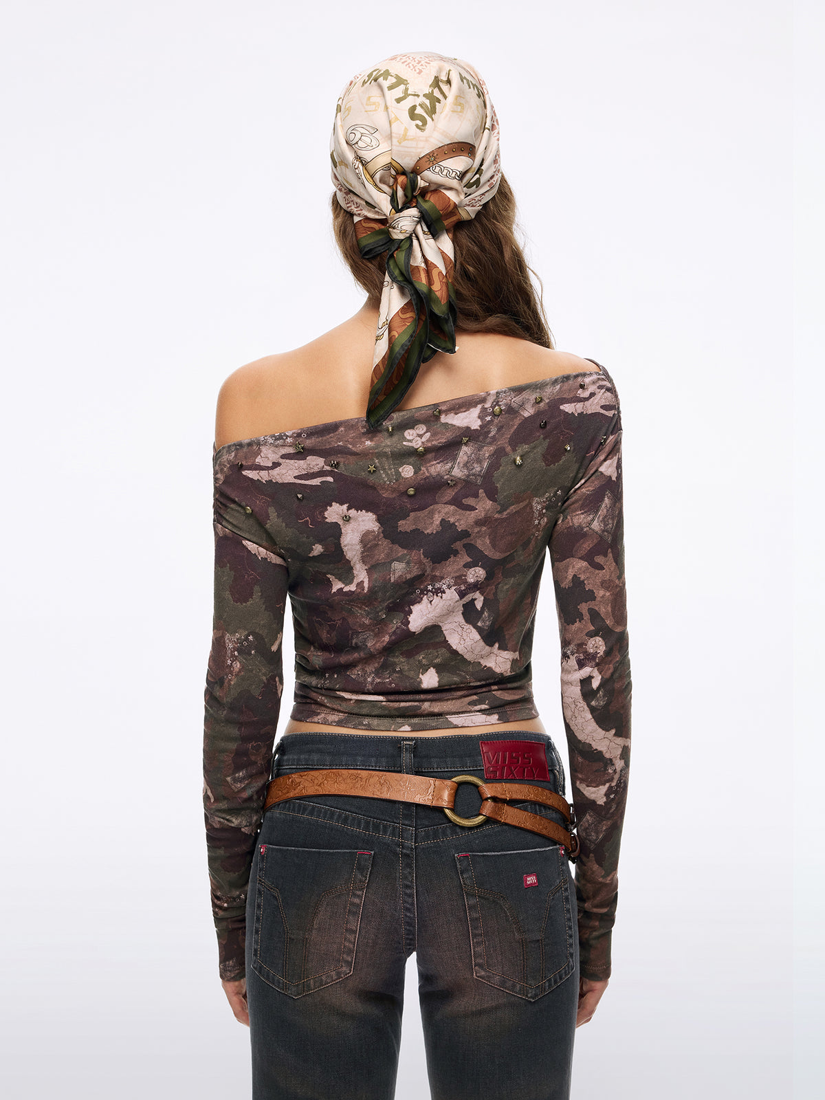 Long Sleeve Studded Camo T-Shirt