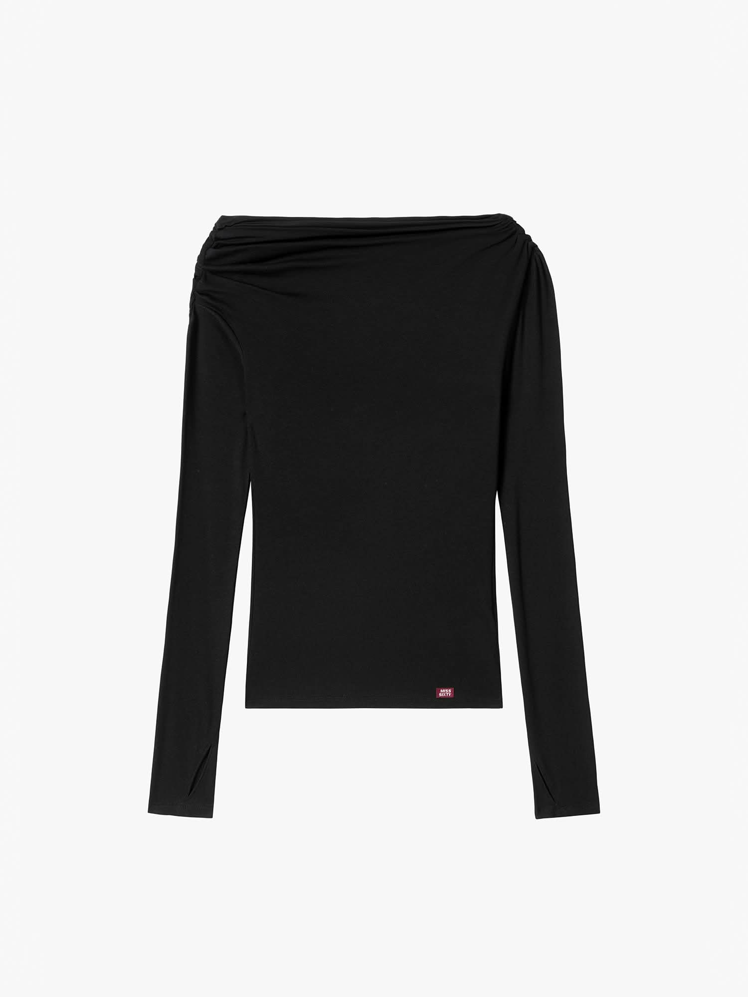 トップス descovered Asymmetric LongSleeve T-Shirt Long Sleeve Asymmetrical Neck T-Shirt - MISS SIXTY