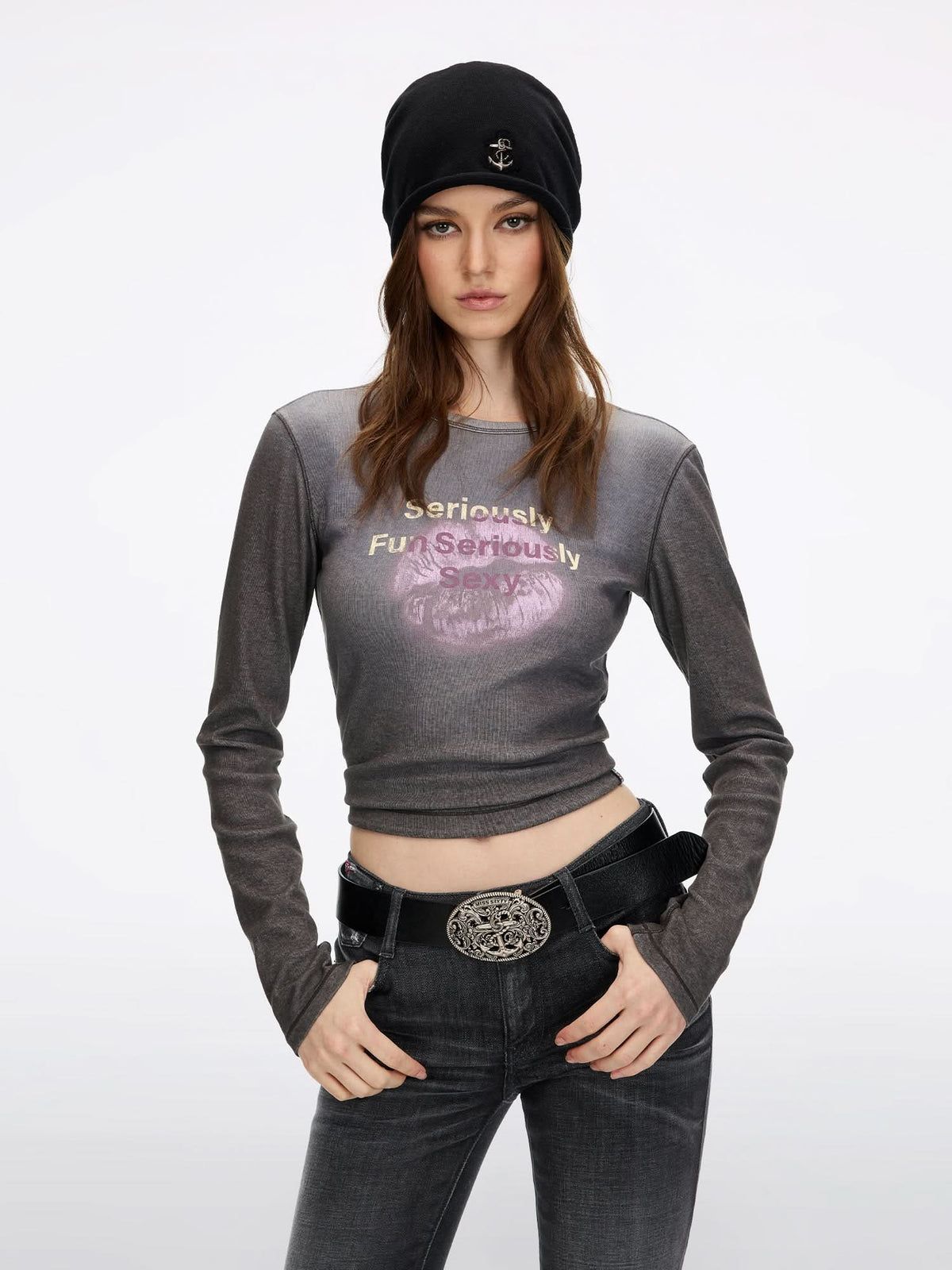 Distressed Lip-Print T-Shirt