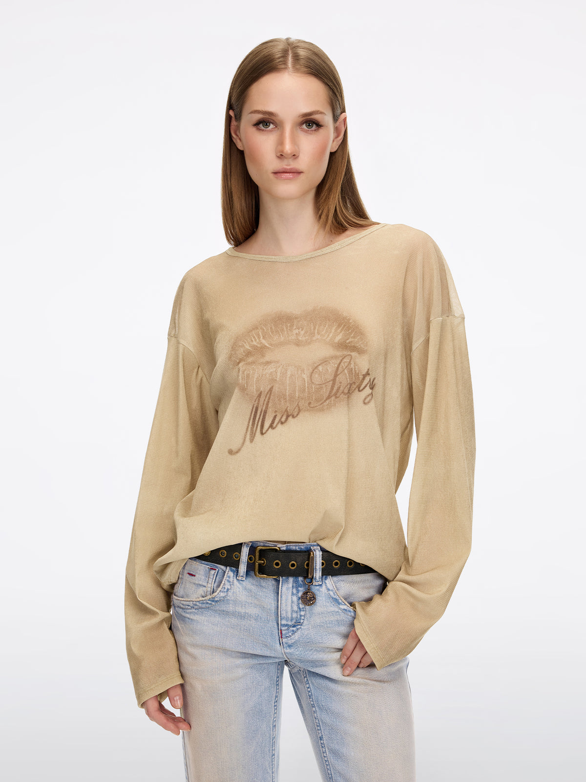 Flocked Lip-Graphic T-Shirt