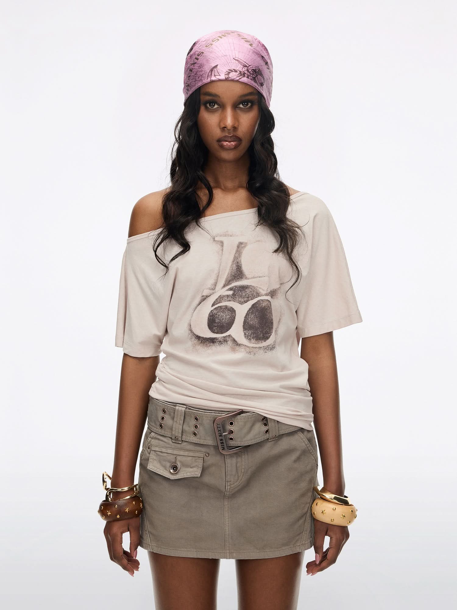 Off-Shoulder Print T-Shirt