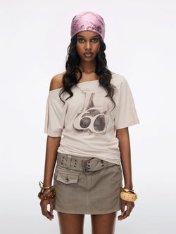 Off-Shoulder Print T-Shirt