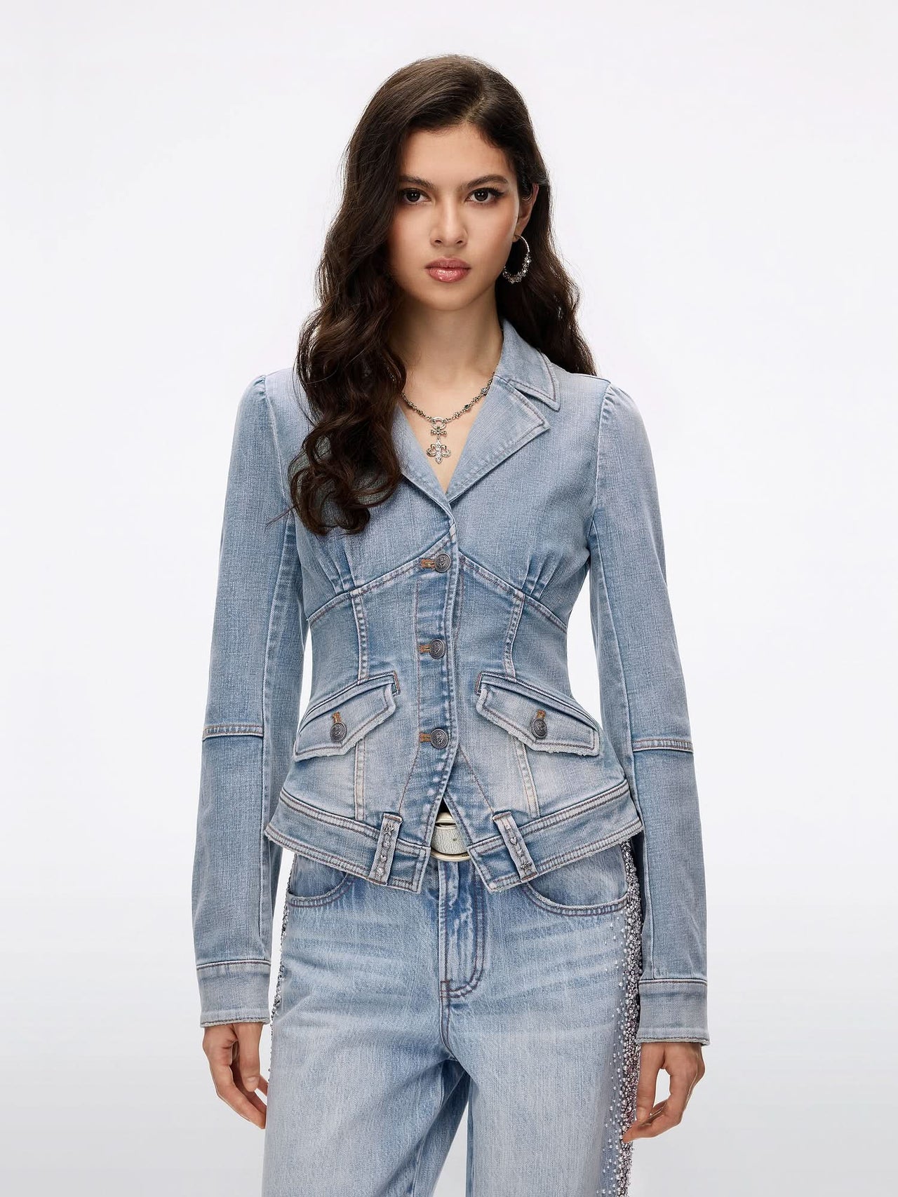 Pearl Rhinestone Denim Jacket