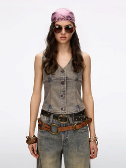 Distressed Denim Vest