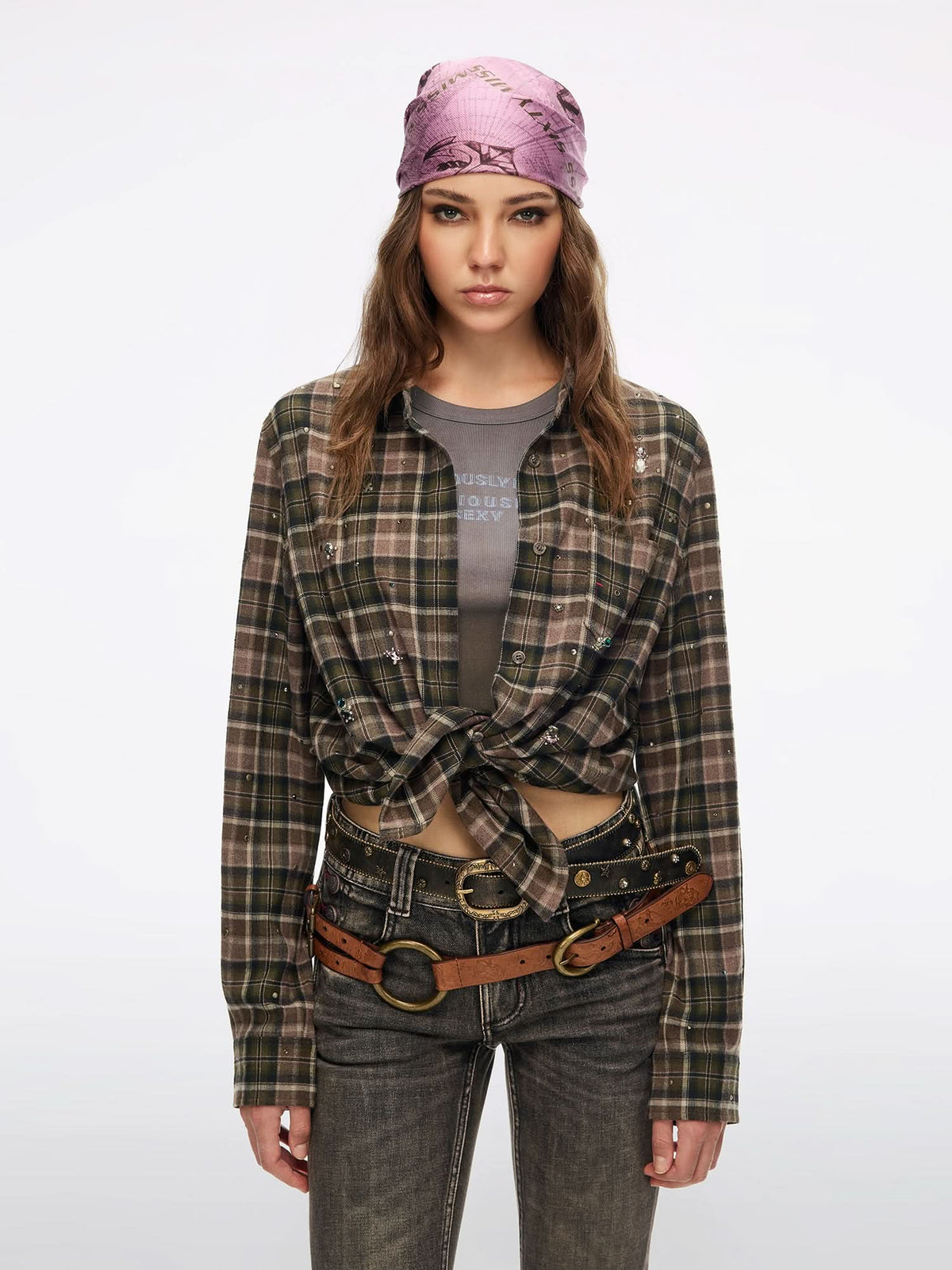 Rhinestone Plaid Shirt