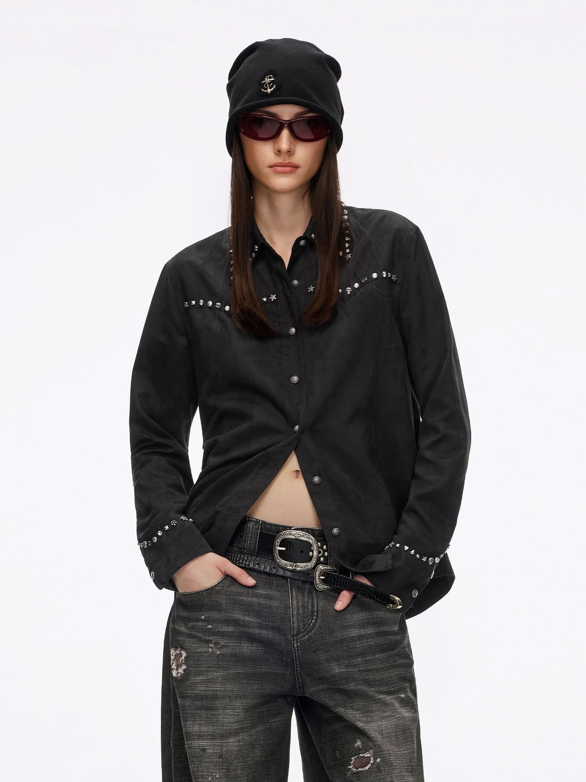 Studded Faux Suede Shirt