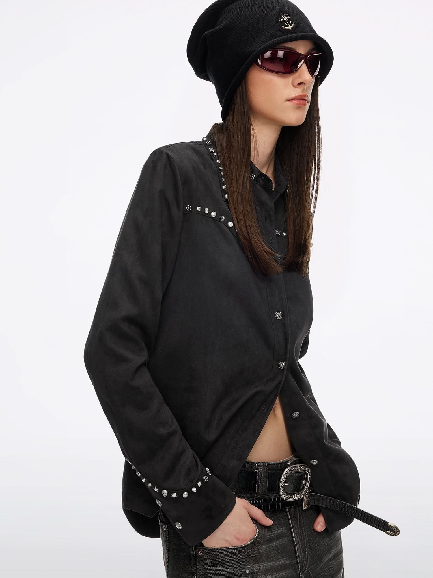 Studded Faux Suede Shirt