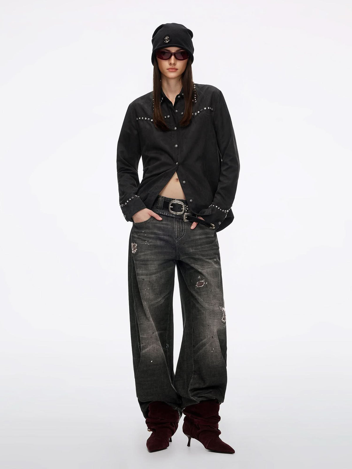 Studded Faux Suede Shirt